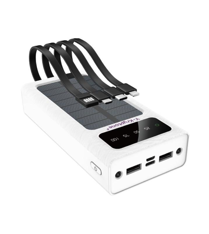 Повербанк Y-Kryptone S-02 SOLAR CHARGE LED Light 20000 mAh CABLE in White (YK-S02SLC-WH)