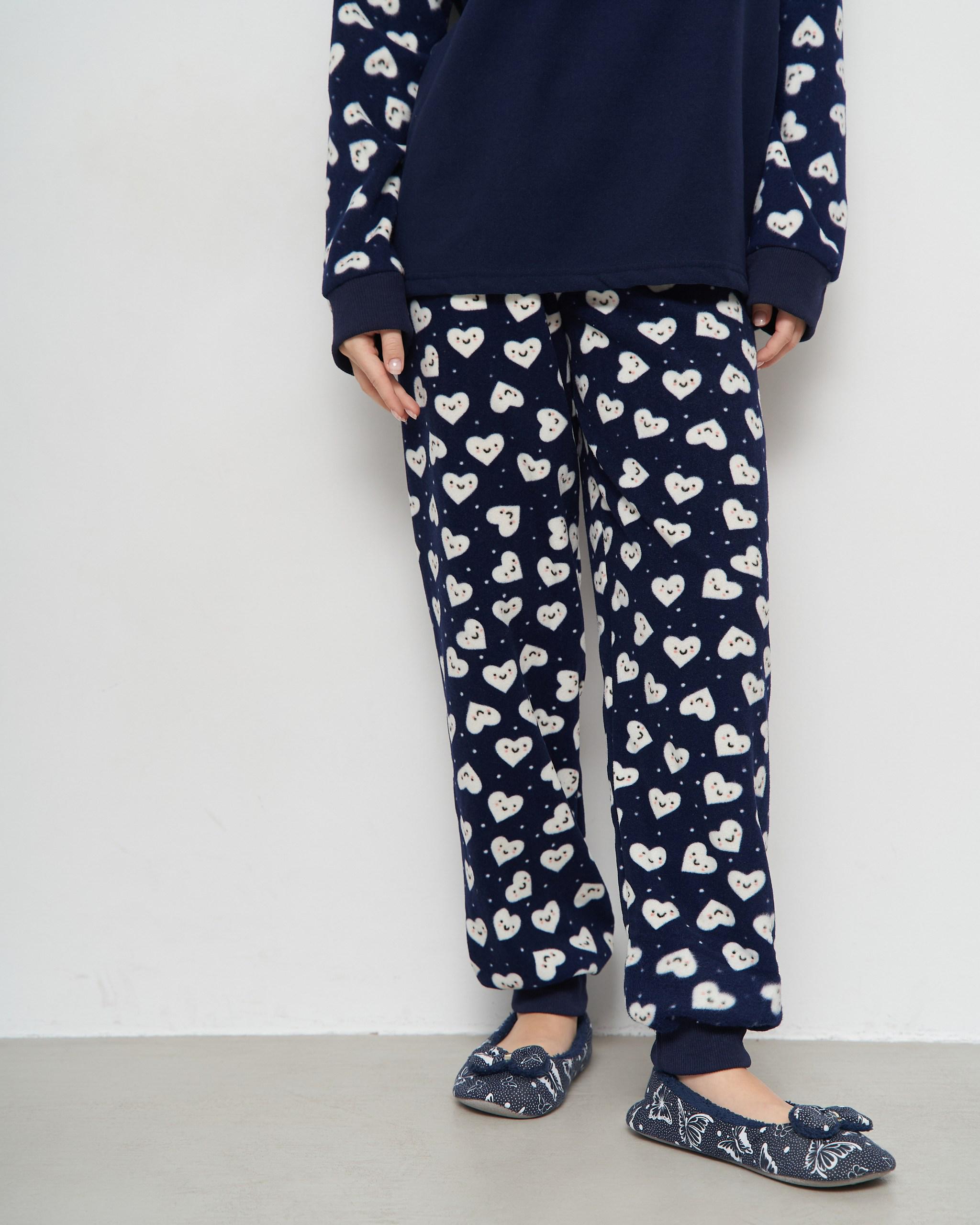 Костюм женский с брюками флис Сердечки M Темно-синий (94115) - фото 4 Костюм женский с брюками флис Сердечки M Темно-синий (94115) - фото 4