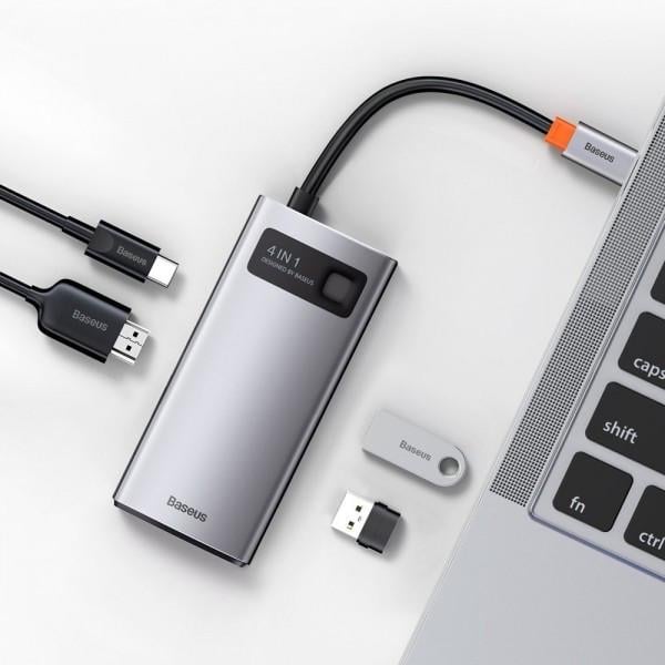 Концентратор Baseus Metal Gleam CAHUB-CY0G USB/Type-C HDMI 4K 100 Вт 4в1 (1801092075) - фото 2