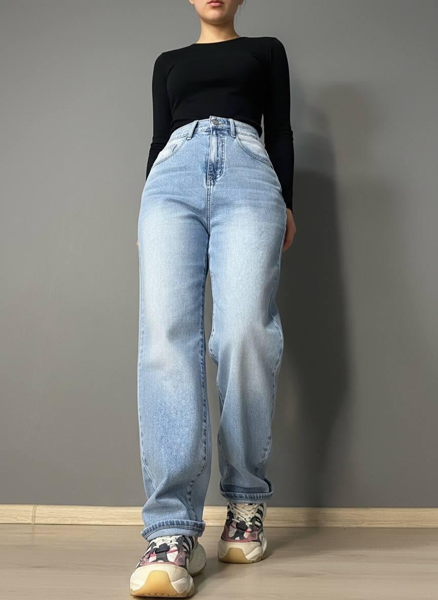 Джинсы женские Liana 1-051 SKATER MOM с резинкой на талии большие размеры р. 30 Голубой (6735)