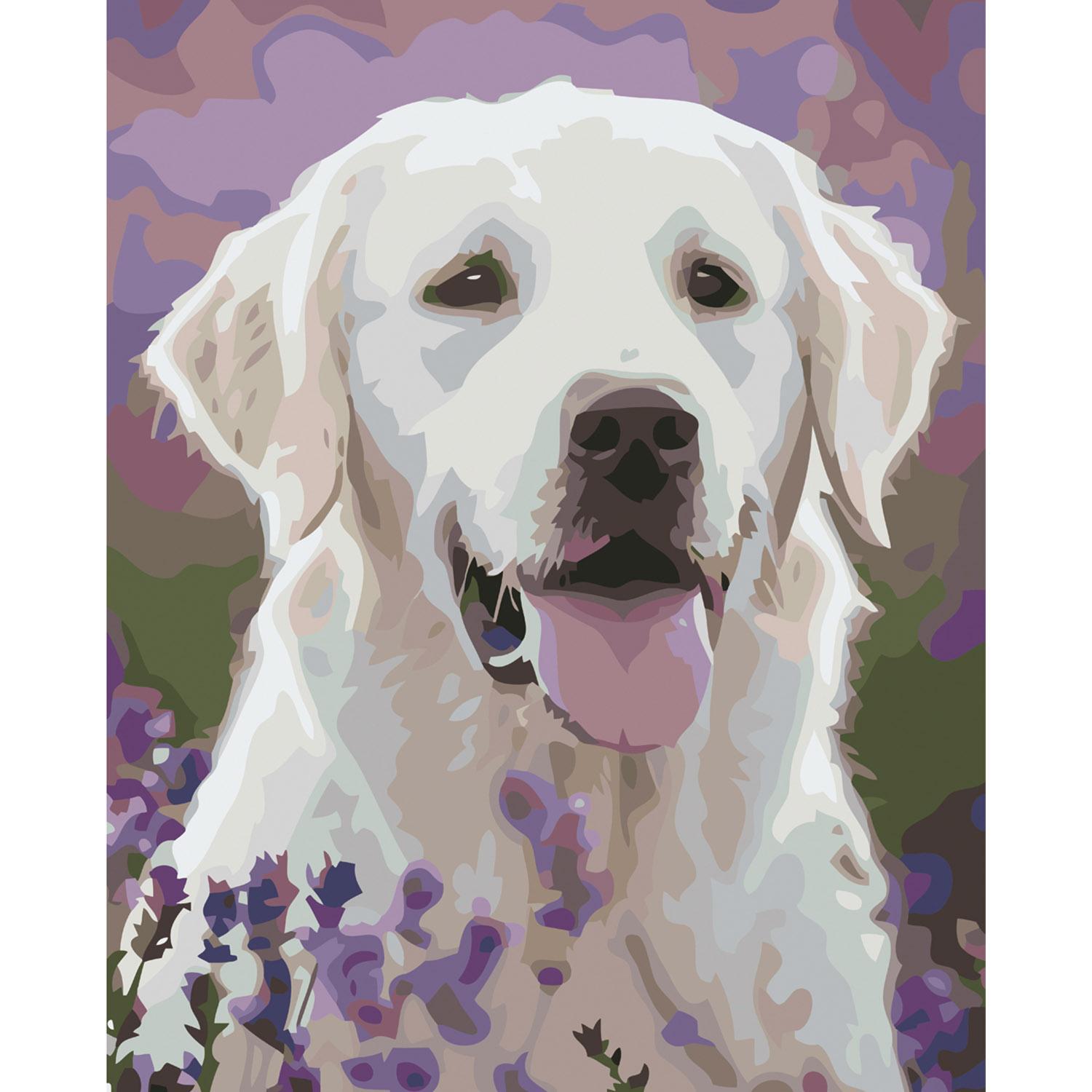 Картина по номерам Strateg Лабрадор в цветочном поле 40х50 см (SY6116)