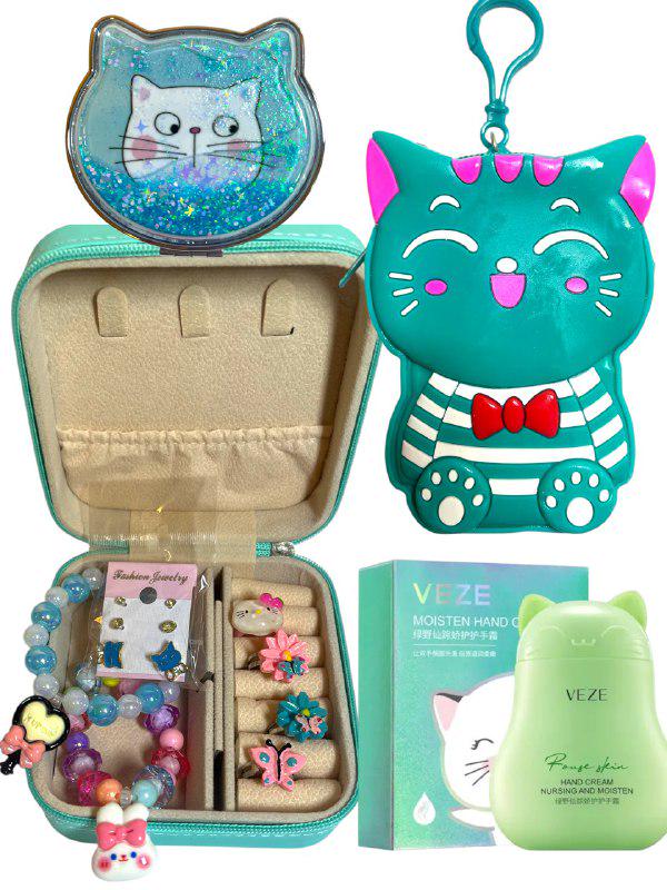 Набор подарочный детский ящик с украшениями/сумочка-брелок/зеркало/крем (005)