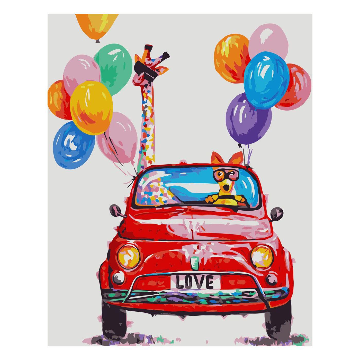 Картина по номерам Strateg Друзья на красной машине 30х40 см (SV-0068)