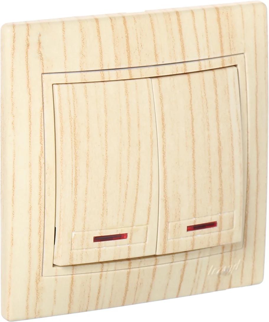 Выключатель двухклавишный Lezard Mira с подсветкой Дуб выбеленный (27549469)