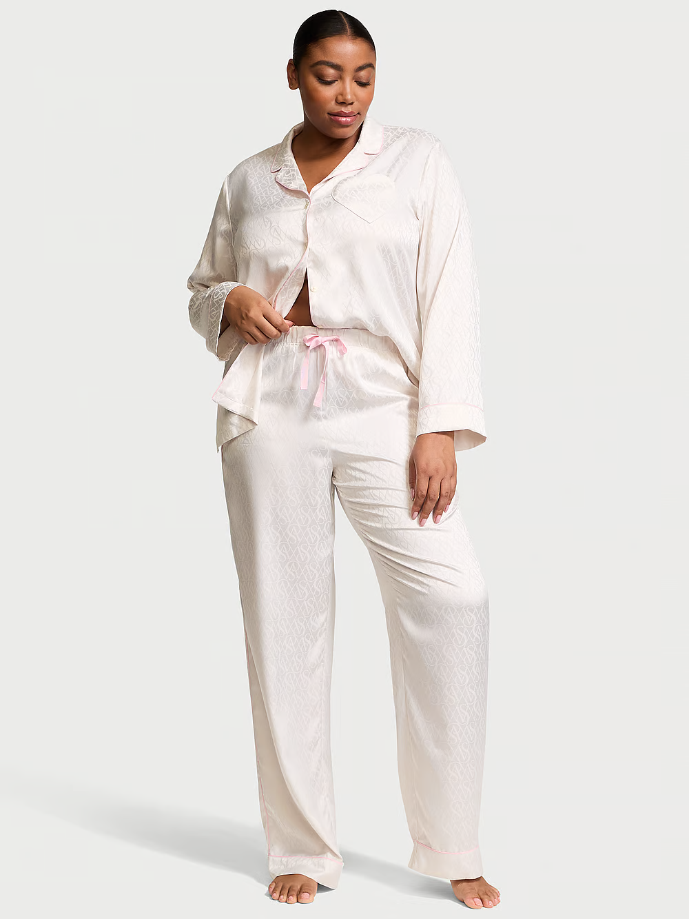 Піжама жіноча Victoria's Secret Glazed Satin Long Pajama Set сатинова XS Білий (24582022)