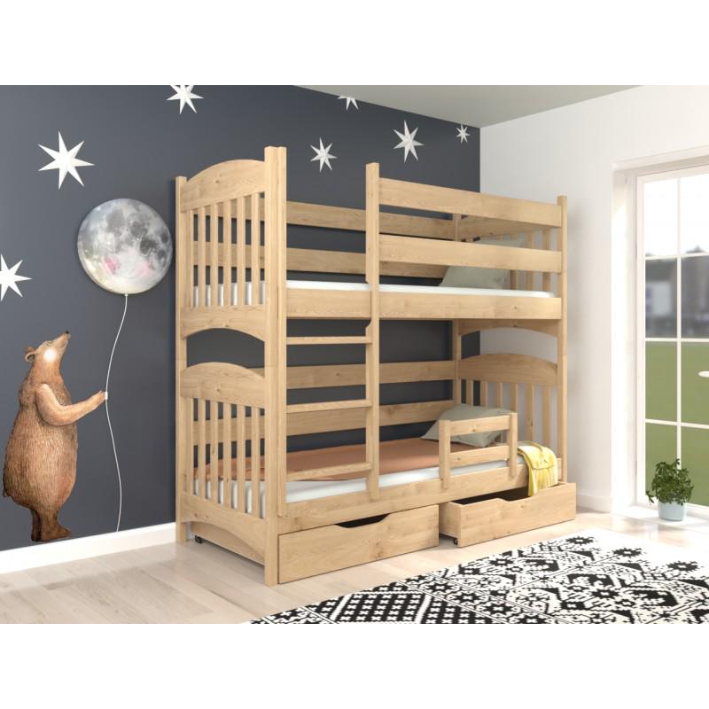 Двухъярусная кровать Luna Мелисса из натурального дерева с бортиком и ящиками 80х160 см Бук (43787)
