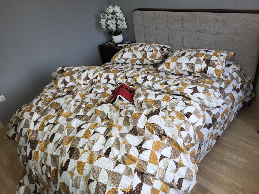 Комплект постільної білизни GOFRE DUO Фортуна двоспальний на гумці Бежевий