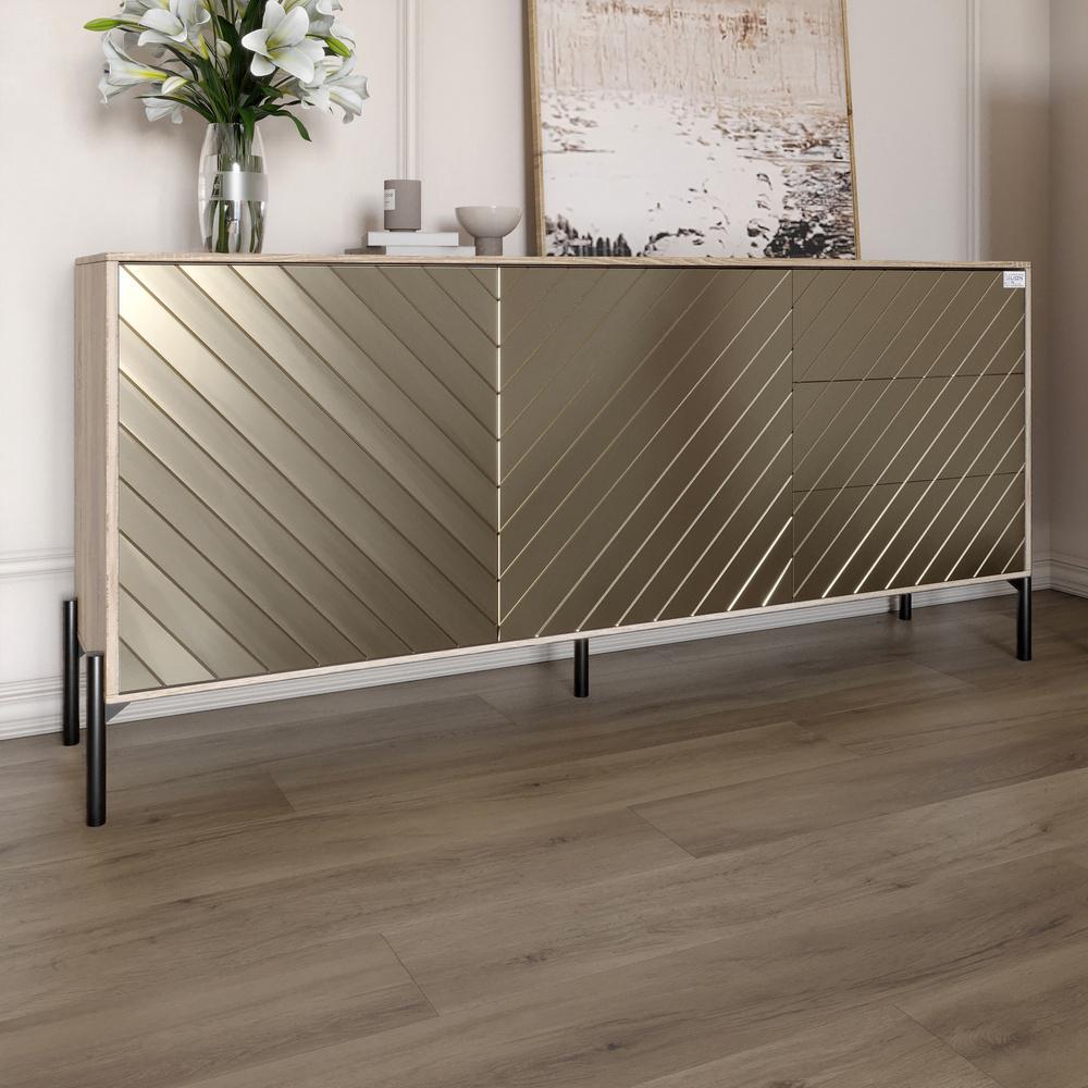 Комод Lion Амарант з чорними металевими ніжками 168x40x76,5 см Дуб сонома/Перламутровий металік (000-000-1892) - фото 1 Комод Lion Амарант з чорними металевими ніжками 168x40x76,5 см Дуб сонома/Перламутровий металік (000-000-1892) - фото 1