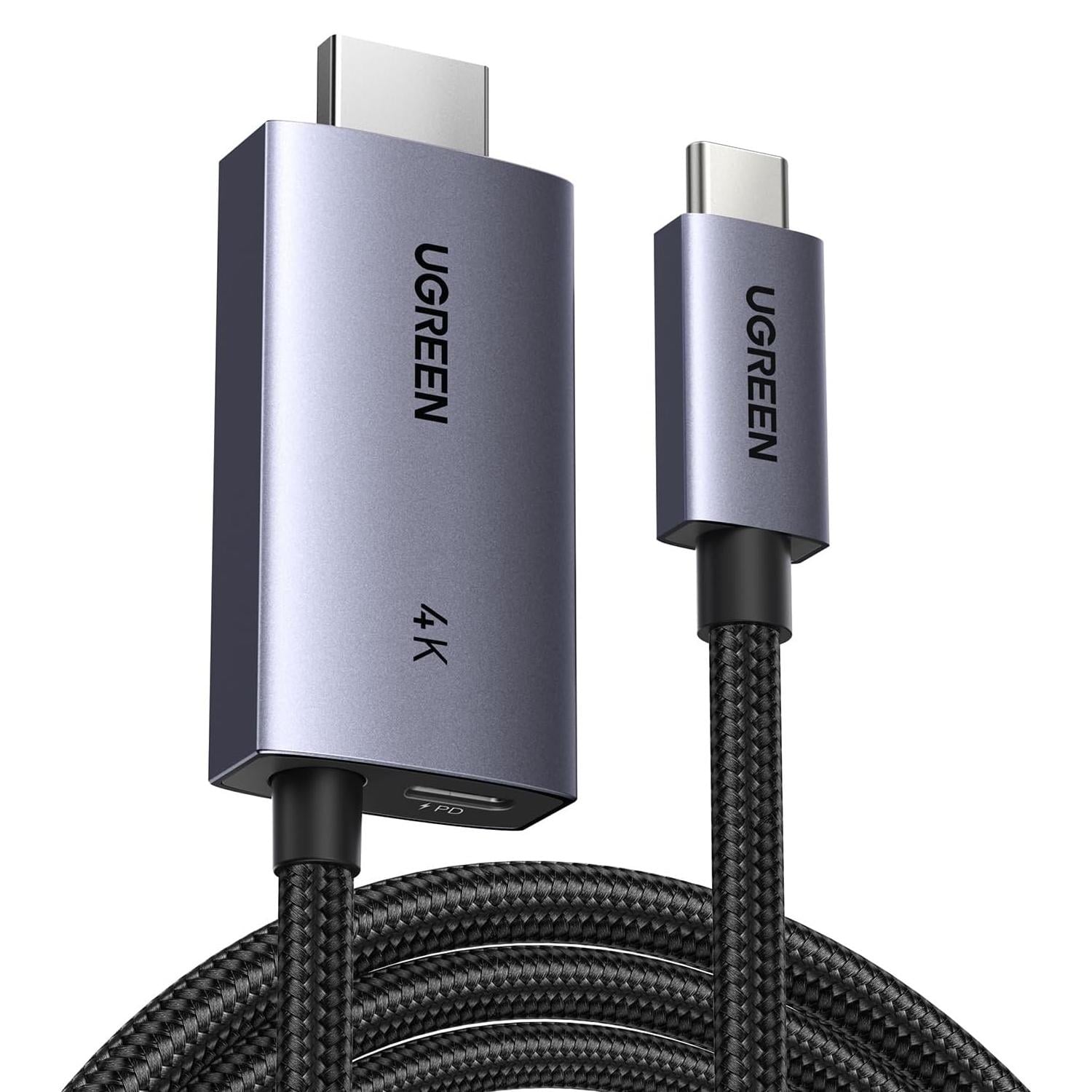 Видеокабель USB-C на HDMI с зарядкой UGREEN CM675 2 м HDMI 2.0 до 4K 60 Гц PD-вход до 100 Вт для USB-C с DP Alt Mode Dolby Vision Черный (55330)