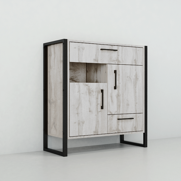 Тумба для прихожей Tobi Sho Формикс ЛТ-12 в стиле Лофт с ящиками и дверцами 860х350х900 мм Дуб крафт белый