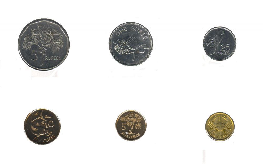 Коллекционные монеты Сейшельские острова 6 шт. 2004-2012 UNC 1/5/10/25 центов/1/5 рупии (М05201)
