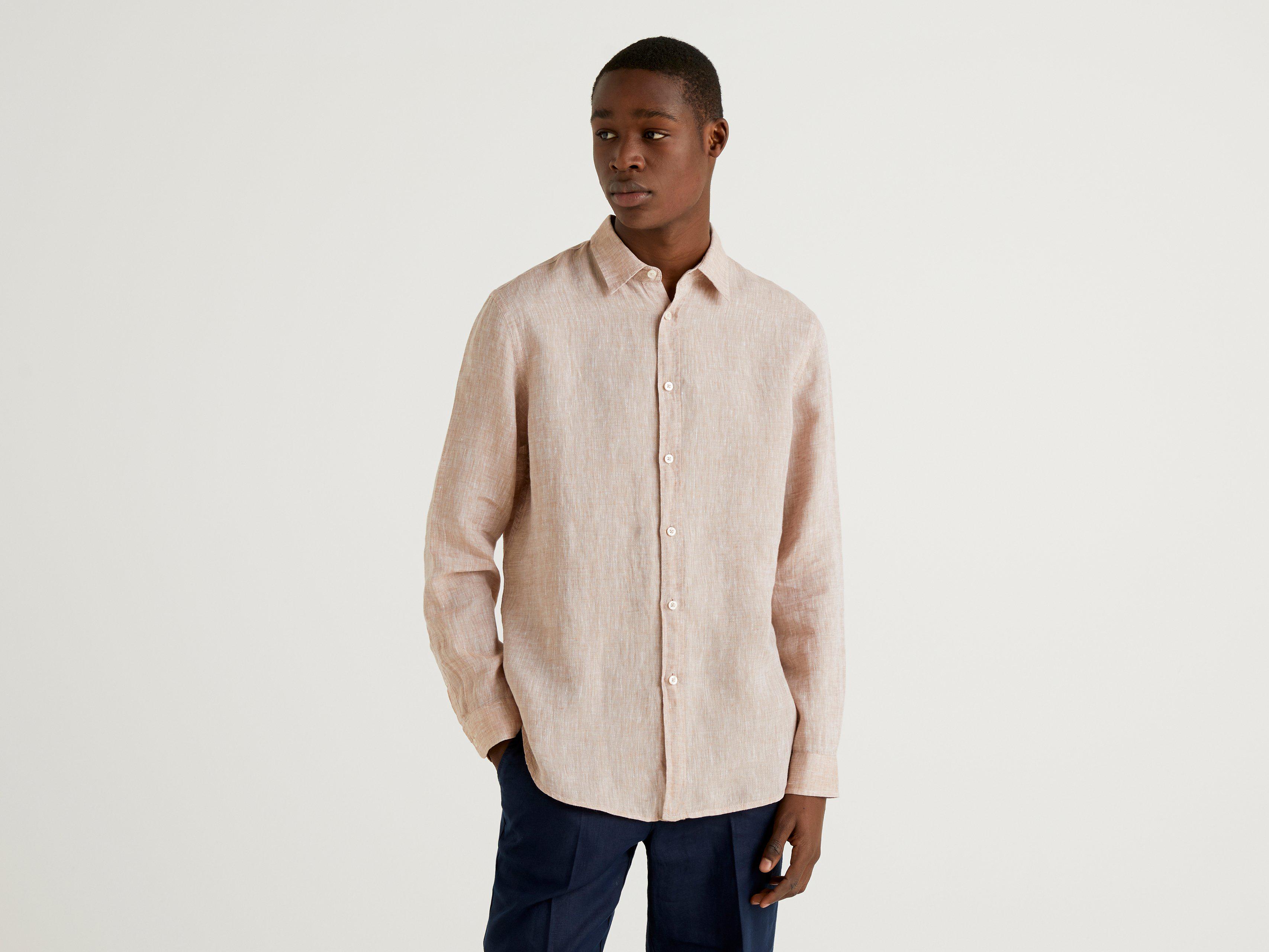 Рубашка мужская Benetton 5bku5qjg8 M Бежевый