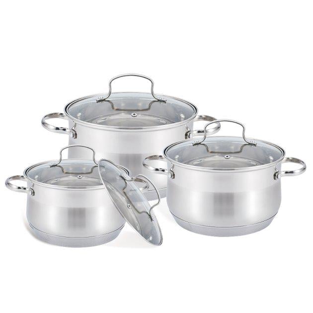 Набор посуды Maestro Basic из нержавеющей стали со стеклянными крышками 2,1/2,9/3,9 л 6 пр. (73ec7228)