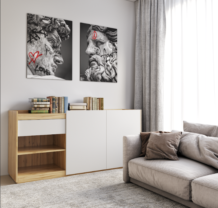 Комод без ручок Moreli RS-3 з дверцятами та полицями 1840х860х500 мм Дуб аппалачі/Білий (rs-3-app-wh)