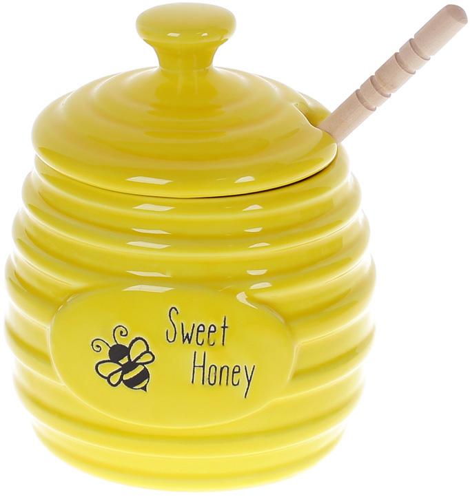 Медовниця керамічна Sweet Honey Бджілка з дерев'яною ложкою-булавою 450 мл (BD-979-317)