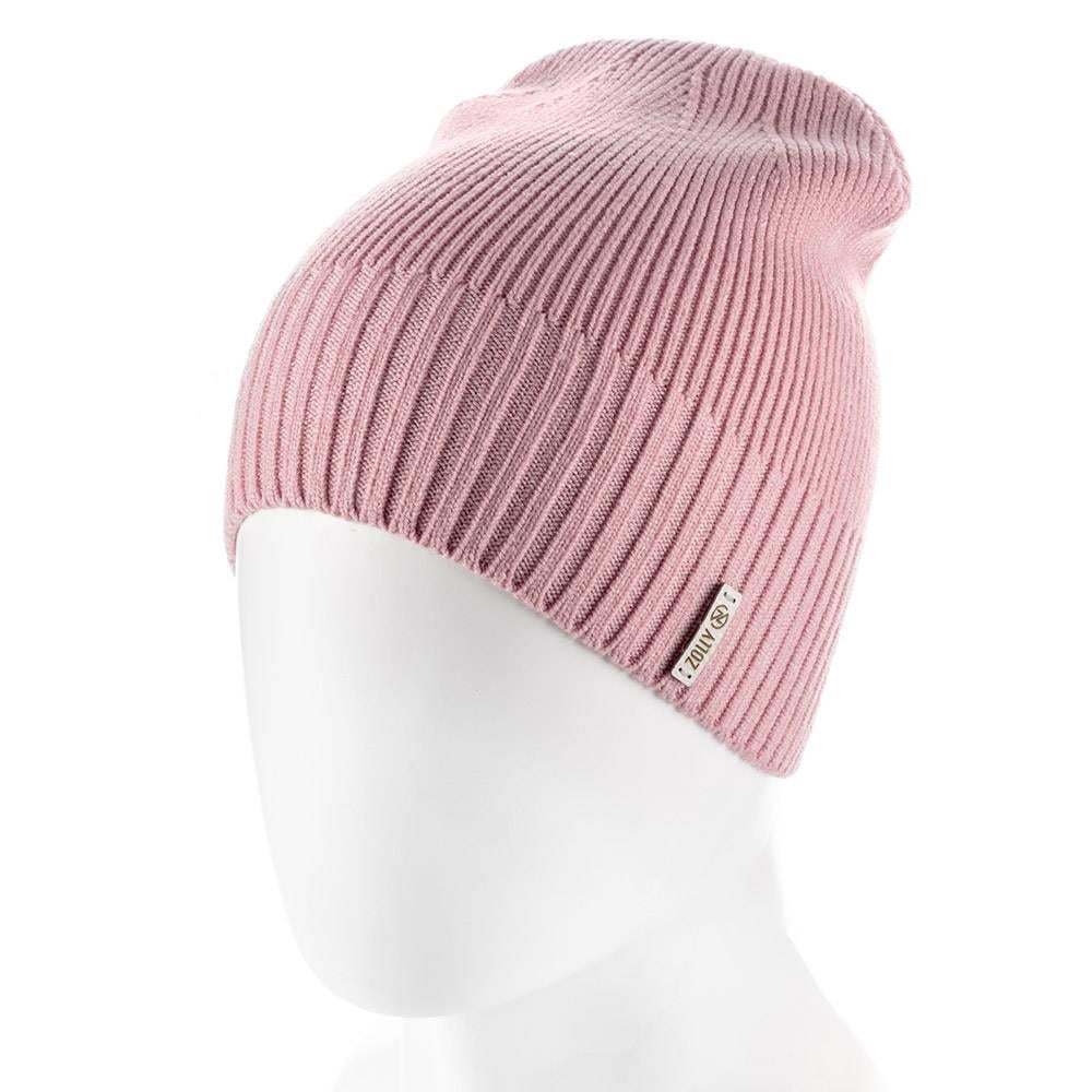 Шапка Zolly ZH214 из вискозы без отворота одинарной вязки Светло-пудровый