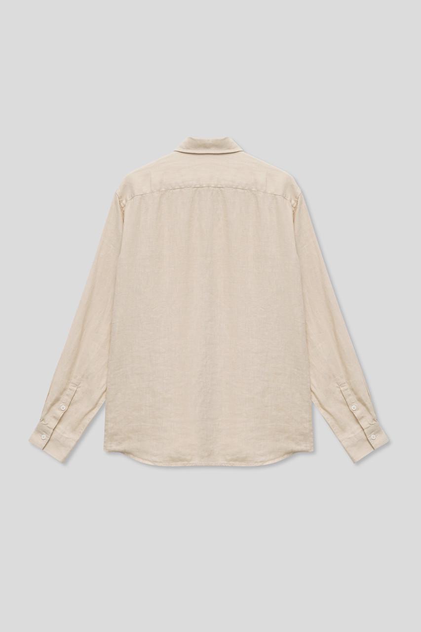 Рубашка мужская Linen Plus 100% лен закрытые швы пуговицы из натуральной раковины S Бежевый - фото 2