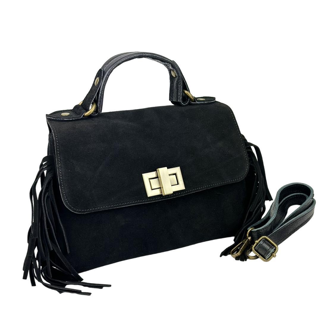 Жіноча сумка крос-боді Royal Bag F-IT-7858A замшеве з бахромою Чорний (8156) - фото 4