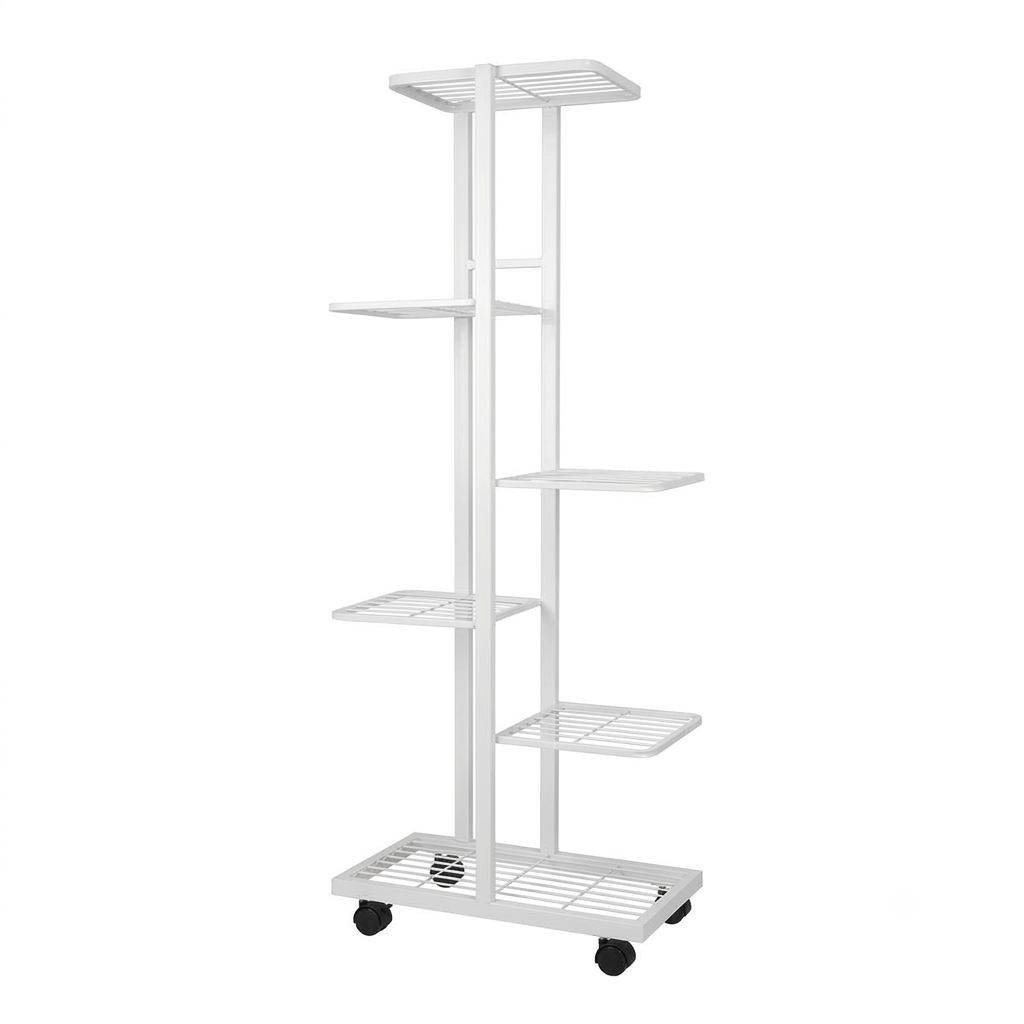 Подставка для растений многоуровневая RIAS R-651 6 полок на колесах 112x42x22 см White (3_08377)