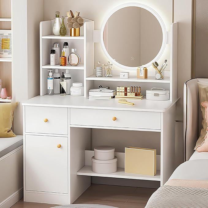 Туалетний столик для макіяжу з дзеркалом з LED підсвічуванням та полицями 80х40х128 см (17007) Туалетний столик для макіяжу з дзеркалом з LED підсвічуванням та полицями 80х40х128 см (17007)