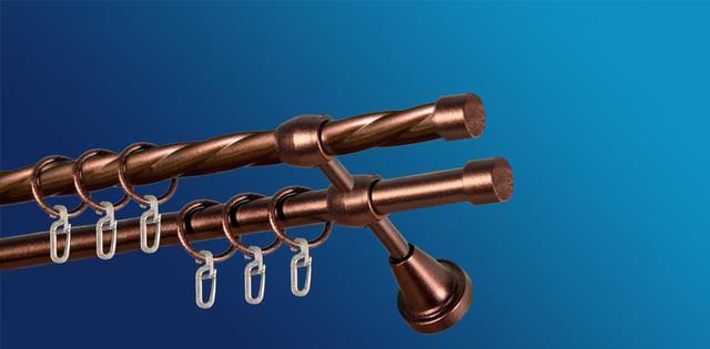 Карниз для штори Plastidea Заглушка металевий кручений подвійний з гачками D 16/16 мм 240 см Мідь - фото 1 Карниз для штори Plastidea Заглушка металевий кручений подвійний з гачками D 16/16 мм 240 см Мідь - фото 1