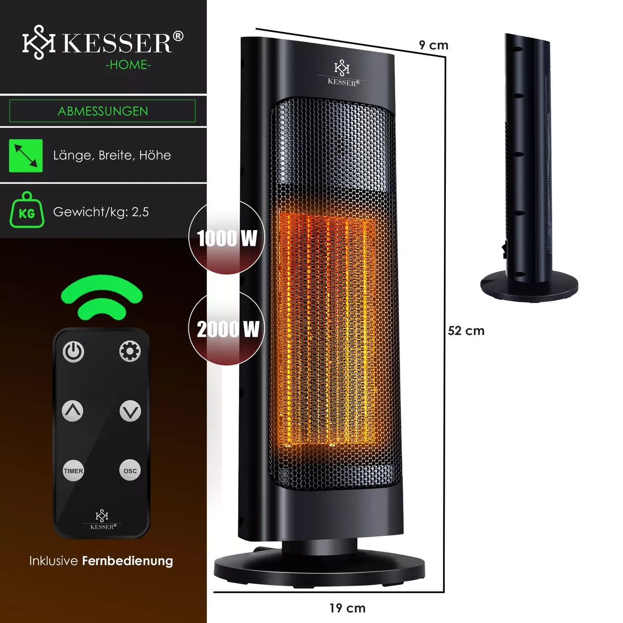 Інфрачервоний обігрівач KESSER керамічний 2000 Вт 52x9x19 см (14236sc) - фото 8 Інфрачервоний обігрівач KESSER керамічний 2000 Вт 52x9x19 см (14236sc) - фото 8