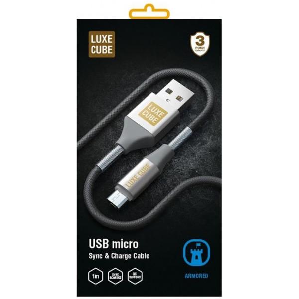 Кабель Luxe Cube Armored USB-microUSB 1м Сірий (8886668686105)