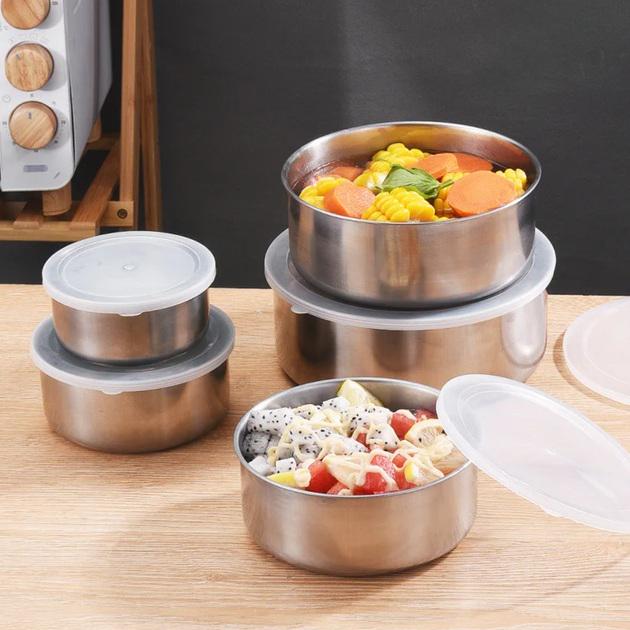 Набір харчових контейнерів із нержавіючої сталі з кришками 5 шт. 10/12/14/16/18 см (Com012) - фото 5 Набір харчових контейнерів із нержавіючої сталі з кришками 5 шт. 10/12/14/16/18 см (Com012) - фото 5