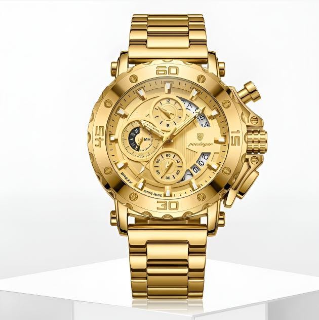 Часы мужские Poedagar 892 в золотистом корпусе и светящимися стрелками (2938066416)