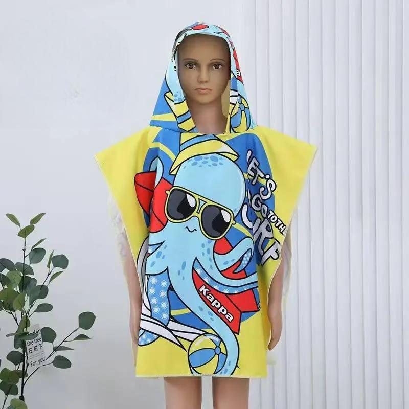 Рушник-халат дитячий з капюшоном мікрофібра 60x120 см Жовтий (П4К-al-poncho25-003)