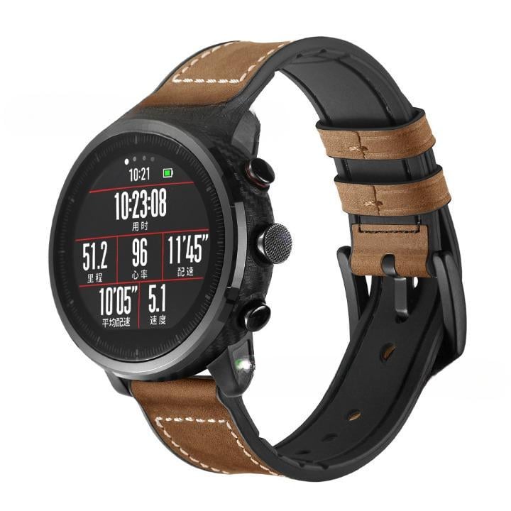 Ремешок для смарт-часов Youth Version для Amazfit GTR 2 Pace Stratos кожаный/силиконовый 22 мм Темно-коричневый (2191P)