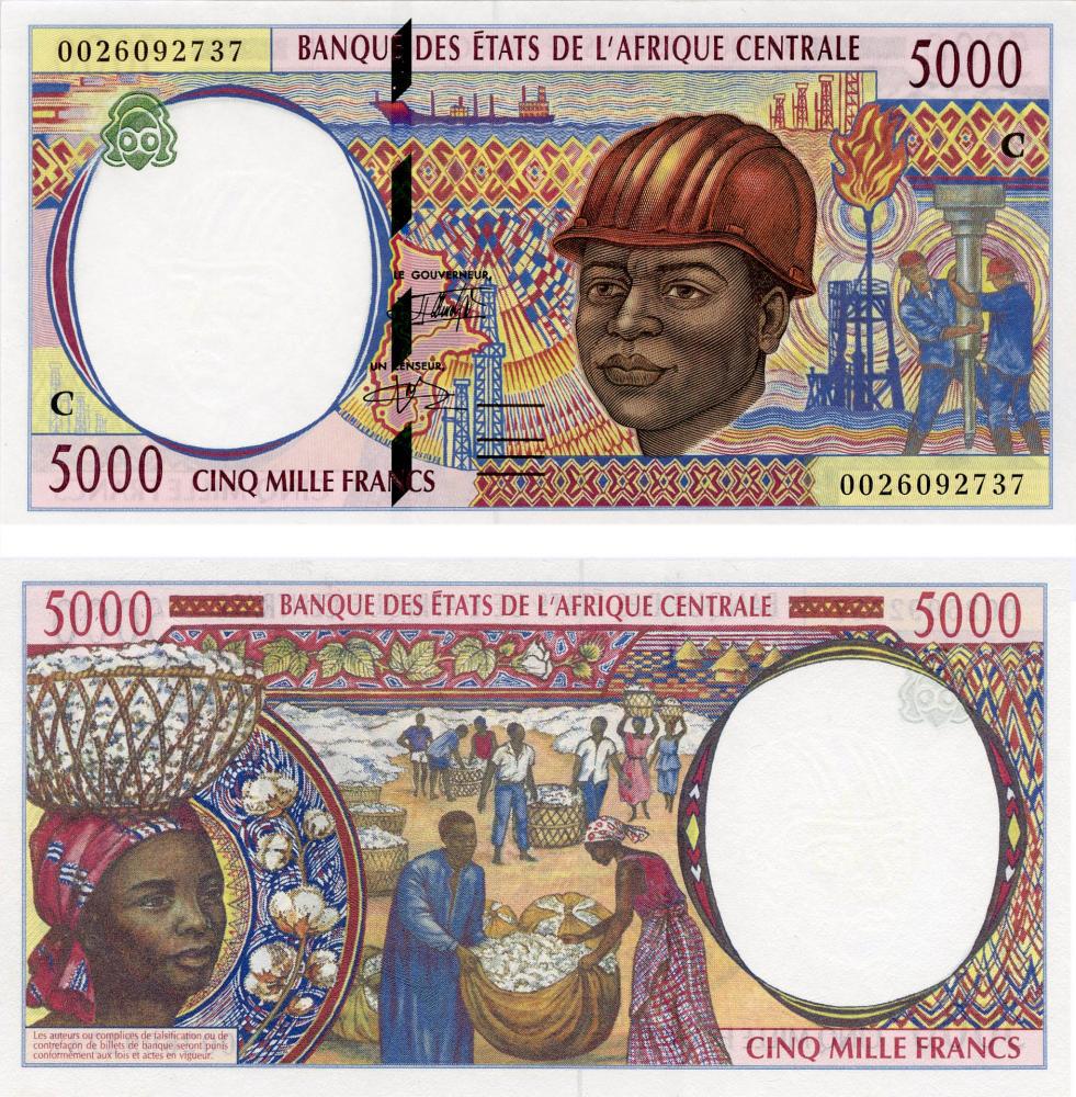 Коллекционная банкнота Центральная Африка 5000 франков 2000 C Конго UNC P104Cf (Б06252)