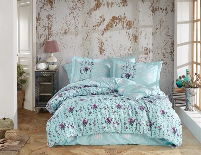 Комплект постельного белья Hobby Poplin Cloudia 200x220/50x70 см 2 шт. Бирюзовый