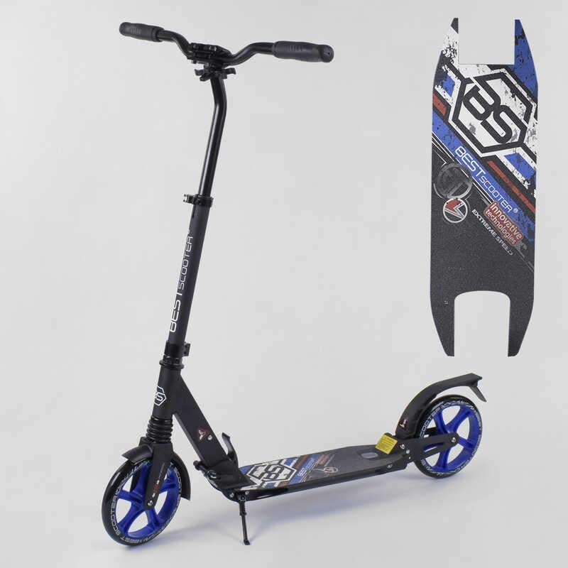 Самокат алюминиевый Best Scooter с PU колесами и 2 аммортизаторами Black/Blue (92088) - фото 5