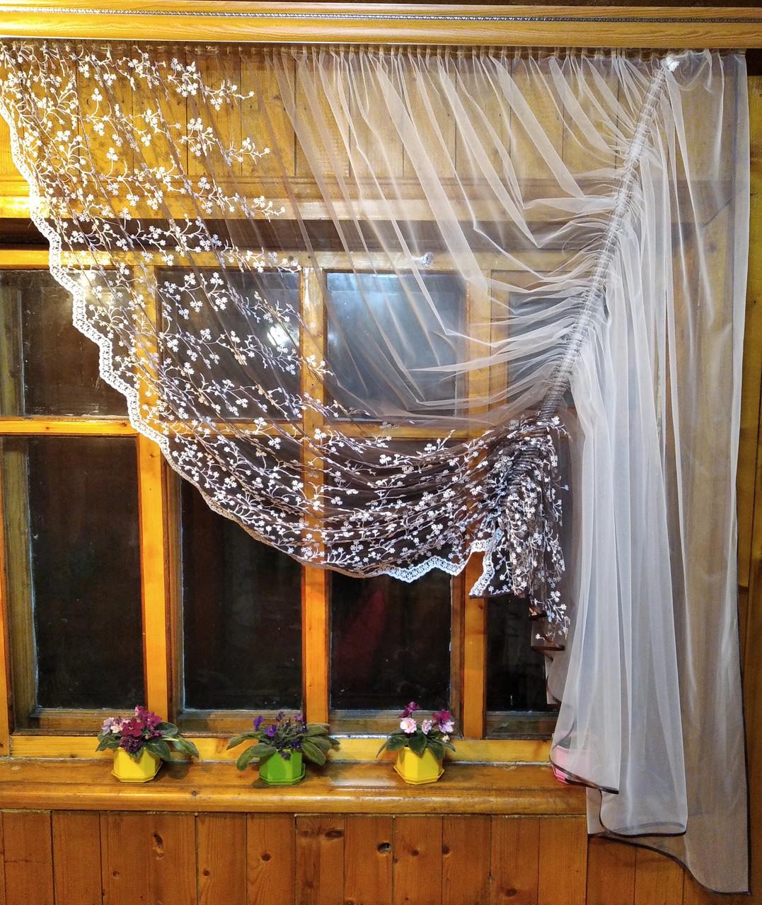 Фіранка готова коротка Камелія шоколадна - фото 1 Фіранка готова коротка Камелія шоколадна - фото 1