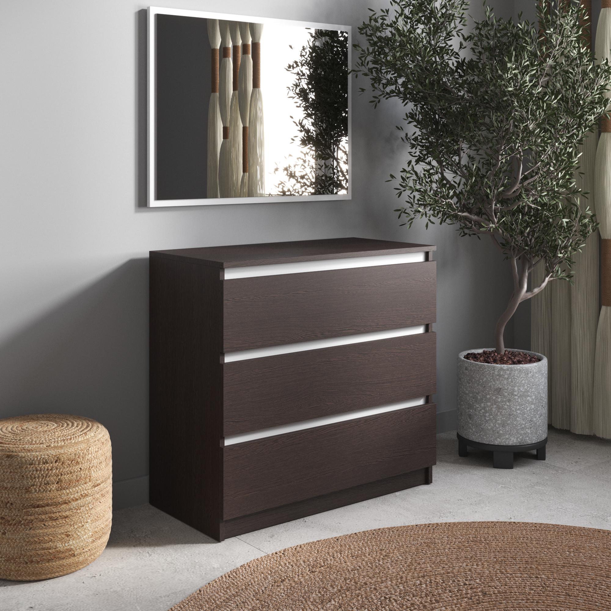 Комод R-3 на 3 висувних шухляди з фасадами без ручок Венге темний/Білий Комод R-3 на 3 висувних шухляди з фасадами без ручок Венге темний/Білий