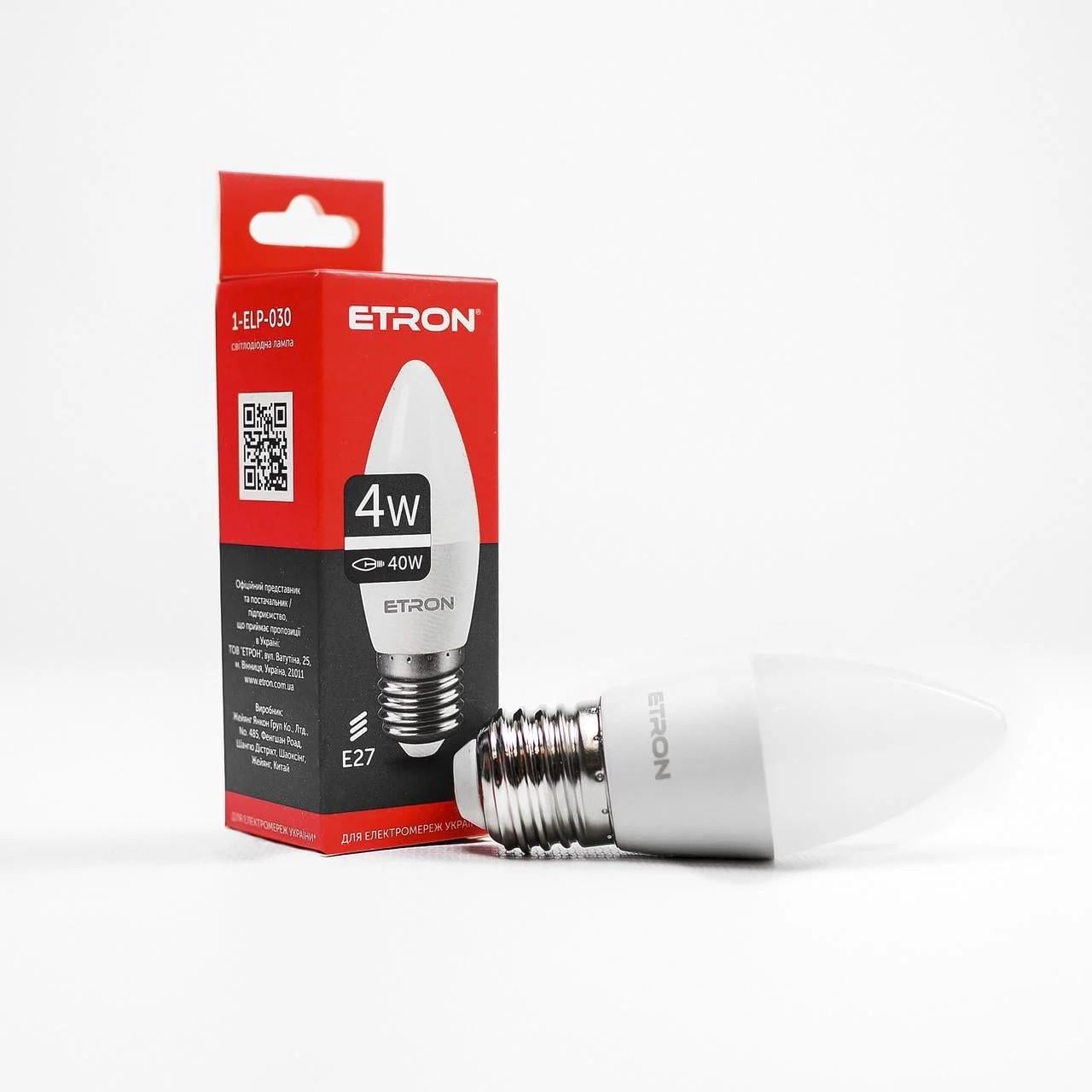 Лампа LED ETRON Light 1-ELP-030 C37 4W 220V E27 4200K