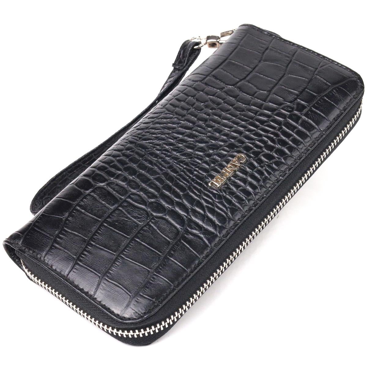 Кошелек женский из натуральной фактурной кожи Canpellini Wallet 21623 под крокодила горизонтальный Черный (55402)