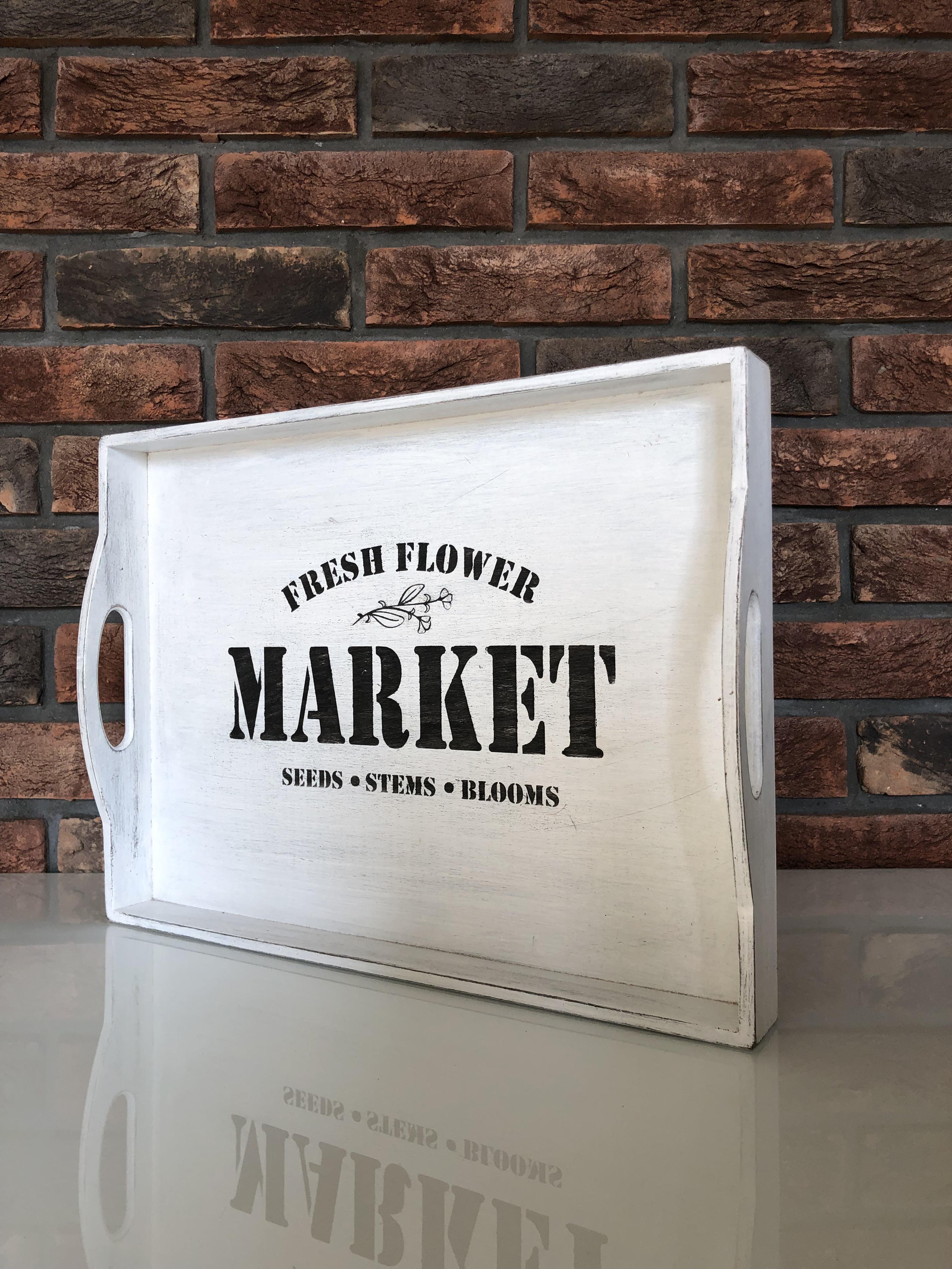 Поднос J-Line деревянный сосна 30х38 см Белый