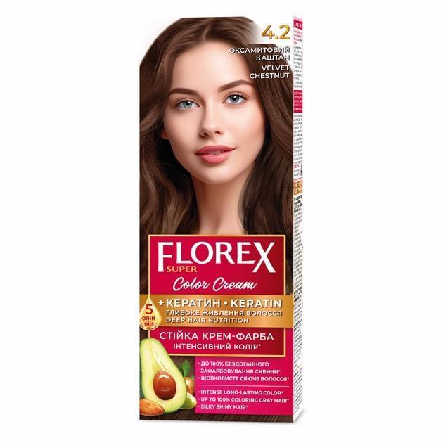 Крем-краска для волос стойкая Florex кератин 4.2 Бархатный каштан