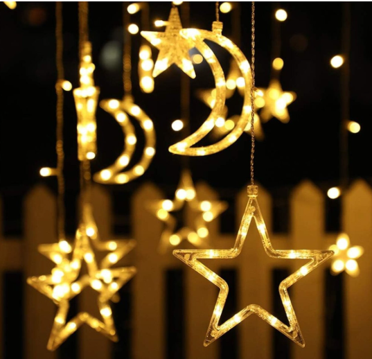 Гірлянда-штора Valeso Зірки/Місяць LED 12 підвісок 3х0,6 м Теплий Білий (30654513)