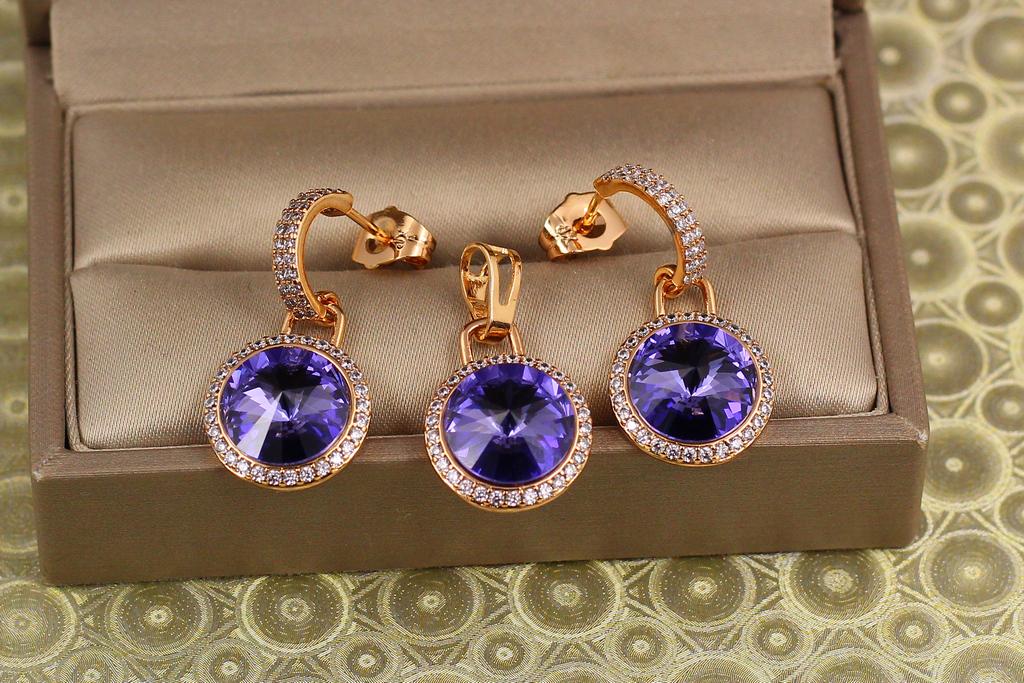 Набор Xuping Jewelry Романс с фиолетовыми камнями Золотистый (31981613)