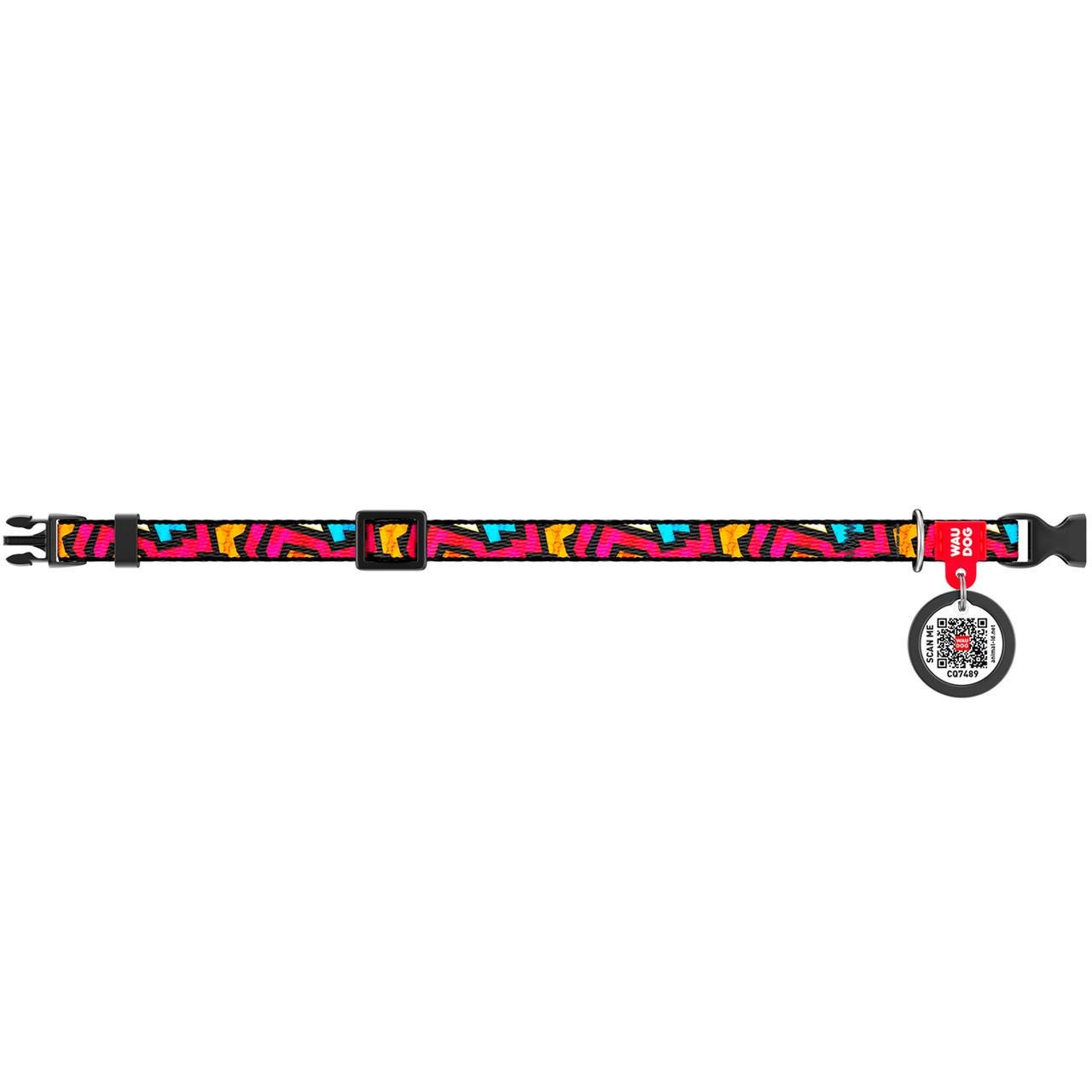 Нашийник для котів/собак нейлоновий Waudog Nylon Графіті з QR паспортом 20-30 см 10 мм (5232)