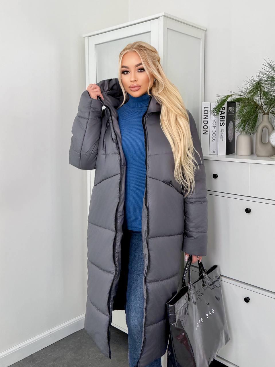 Пуховик жіночий зимовий подовжений до -20°С батал 4XL-5XL Графіт (OV-1099GR-4XL-5XL) - фото 6 Пуховик жіночий зимовий подовжений до -20°С батал 4XL-5XL Графіт (OV-1099GR-4XL-5XL) - фото 6