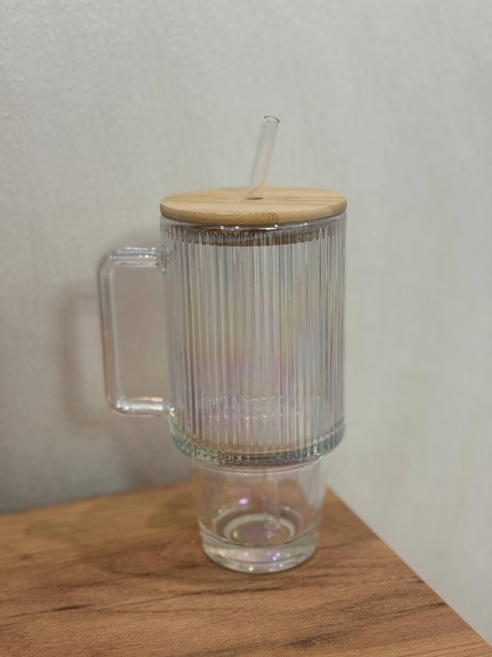 Склянка із трубочкою YIWU з бамбуковою кришкою 650 мл Прозорий (HP-19-9)