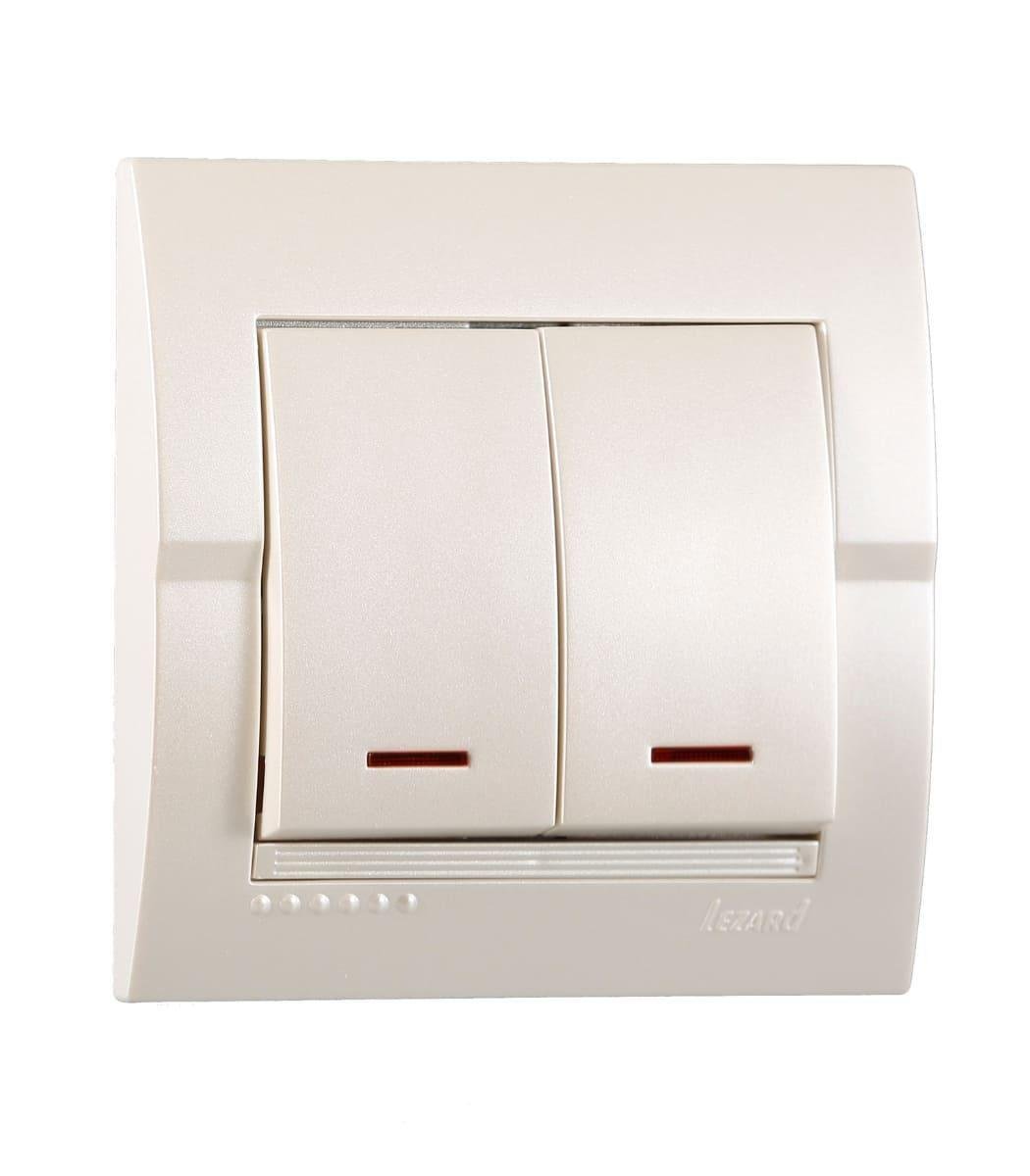 Выключатель двухклавишный Lezard Deriy с подсветкой Жемчужно-белый (27549301)