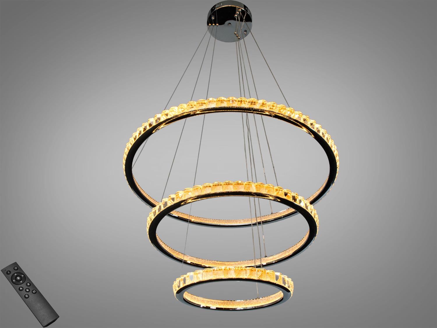 Люстра LED подвесная Diasha 3 кольца/пульт 185W Хром (66081/800+600+400CH)