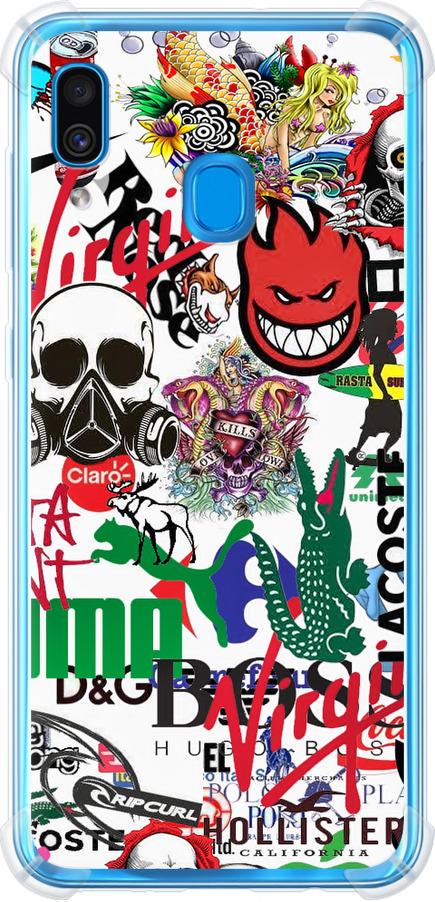 Чехол на Samsung Galaxy A20 2019 A205F Many different logos (4022sp-1761-42517)