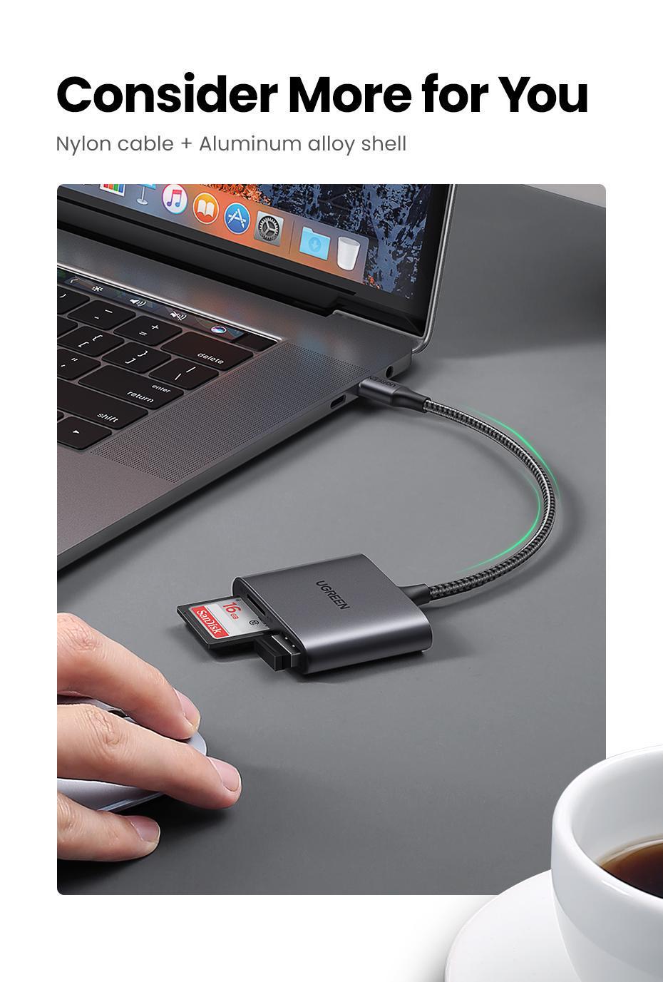 Кардридер UGREEN USB-C слоти SD/TF порт USB-A 2.0 одночасне читання швидкість до 5 Гбіт/с алюмінієвий Сірий (80798) - фото 14 Кардридер UGREEN USB-C слоти SD/TF порт USB-A 2.0 одночасне читання швидкість до 5 Гбіт/с алюмінієвий Сірий (80798) - фото 14