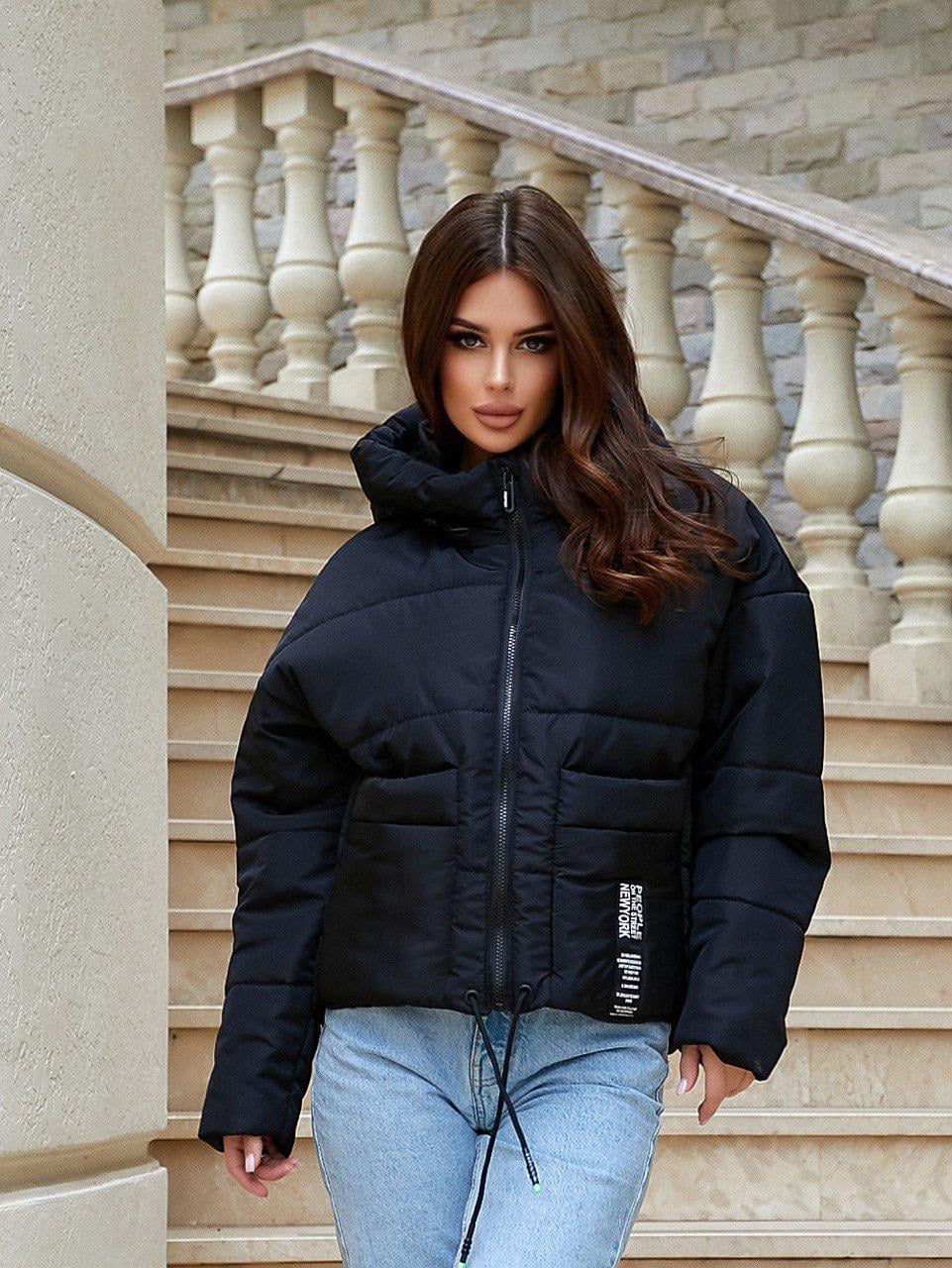 Куртка-ветровка Khan короткая объемная р. 42 Черный (Kh459)